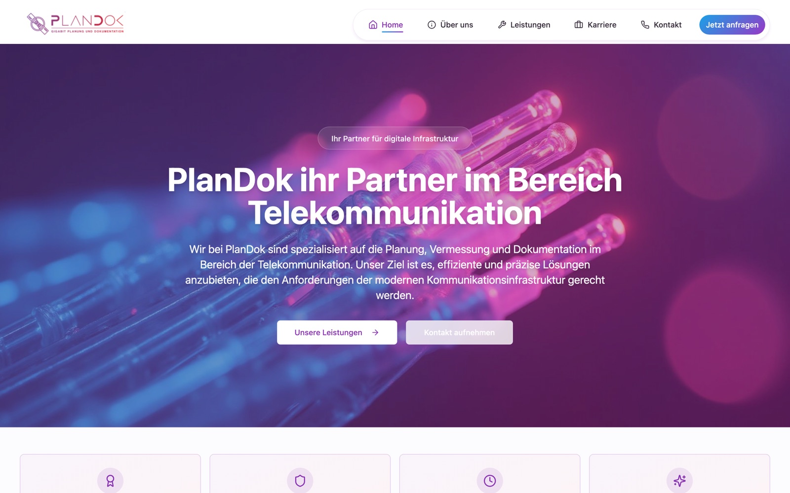 Website, gebaut für Plandok (Glasfaser)